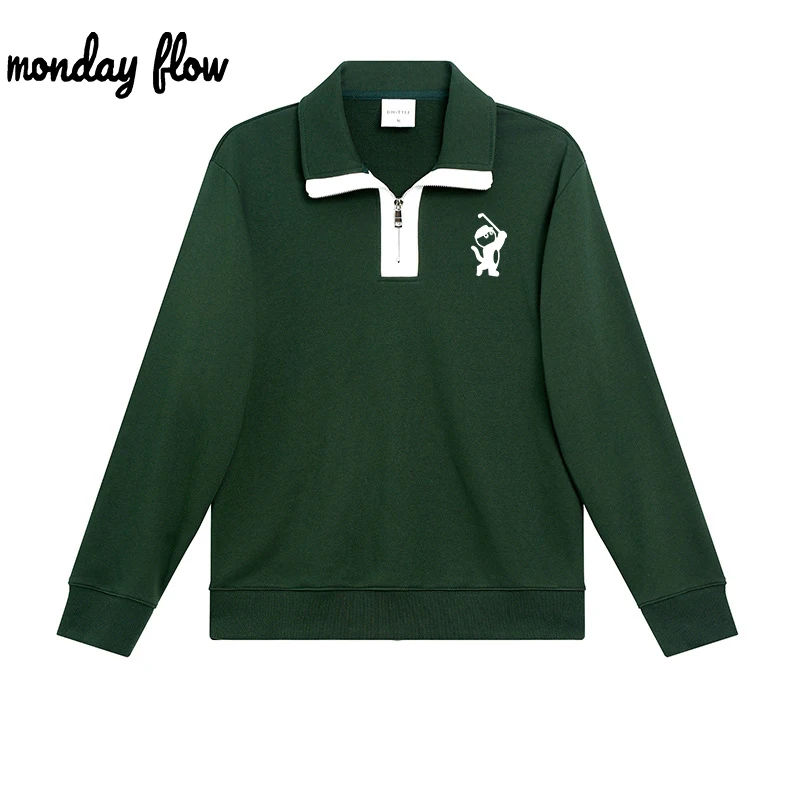 Monday Flow Herfst Winter Heren Golfkleding Halve Rits Lange Mouw Solid Casual Shirt 2024 Nieuw Dames Golfshirts