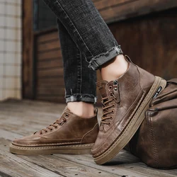 Men's Boots Winter Cotton Shoes High-top Fashion Casual Shoes Trend  Boots Flat Shoes Korean Version Tooling Shoes Student