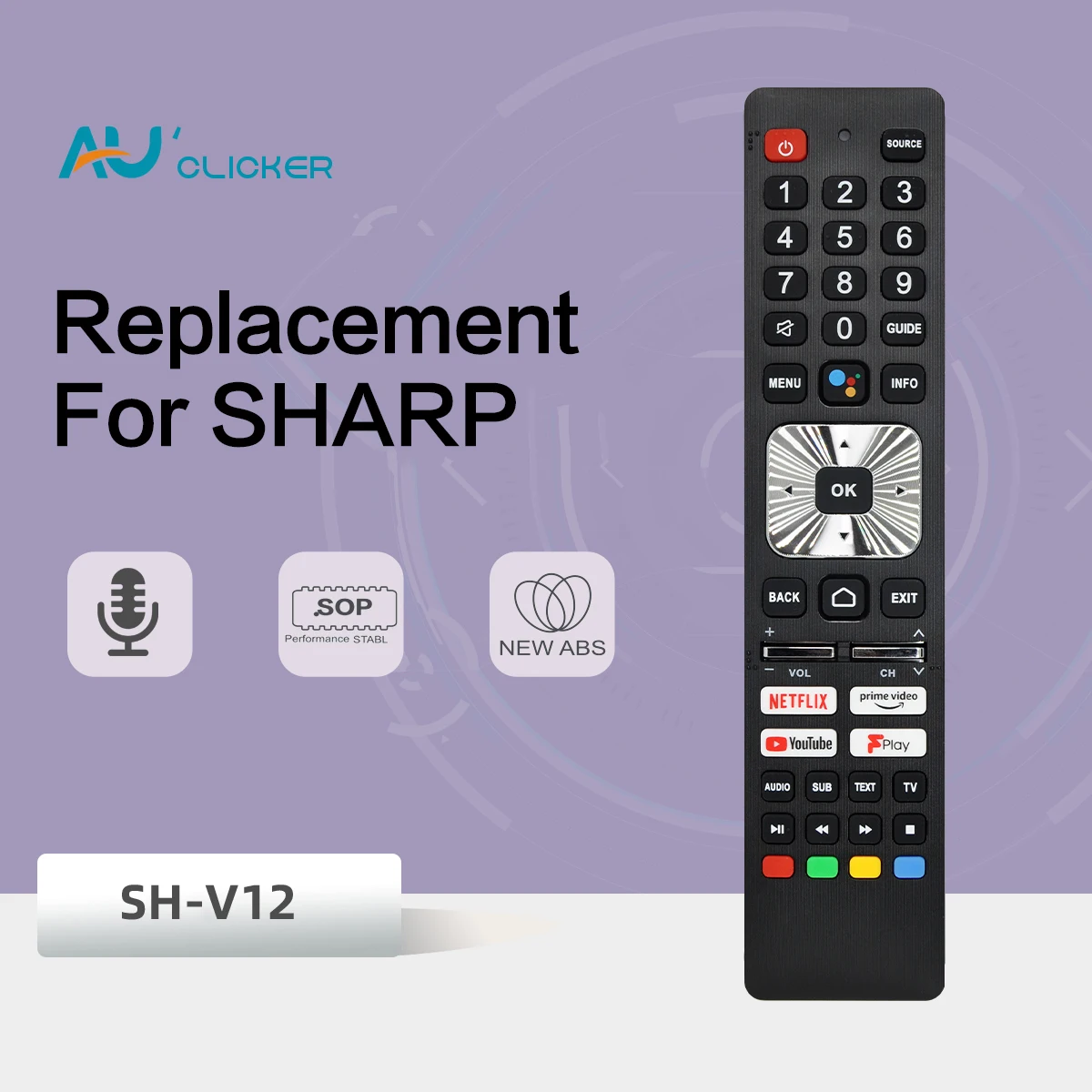 SH-V12 Voice Remote Control Suitable For Sharp SHWRMC0139N 65EQ4EA 75EQ4EA  65EQ7EA 75EQ7EA Smart LED Ultra HD TVS