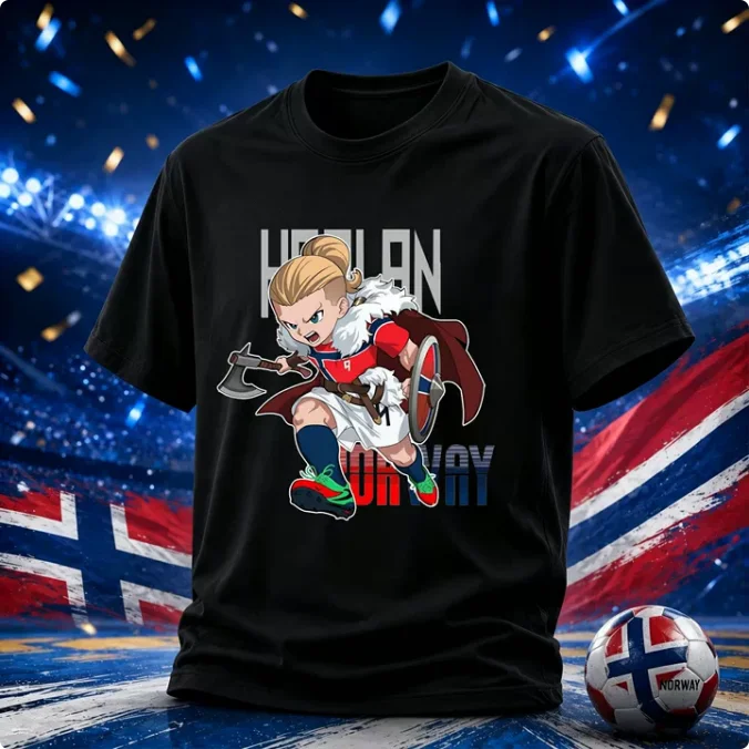 Herren- und Kinder-T-Shirts aus Baumwolle mit Cartoon-Haaland-Grafik, schweißabsorbierend, für Jungen und Mädchen, Rundhalsausschnitt, Fußball-Sporttrikot – Detail 4