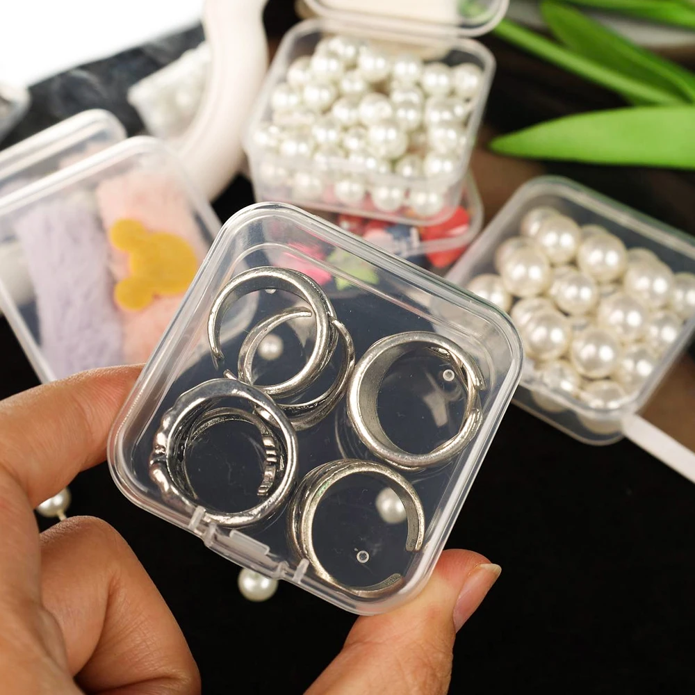 30/14PCS Mini Storage Box Transparent Square Plastic Case for Earring Ring Jewelry Packaging Portable Grocery Storage Organizer