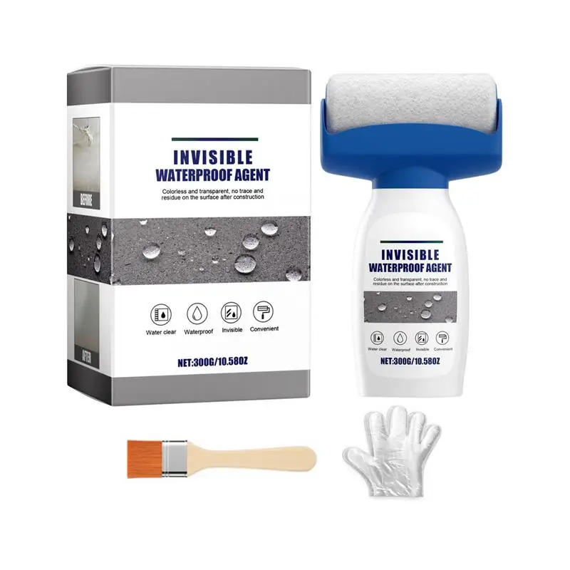 Mastic isolant imperméable invisible avec rouleau et gants, colle à base d'eau, revêtement sans odeur, facile à utiliser