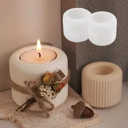 Classic Striped Candle Holder Silicone Mold Table Decor Tealight Holder Concrete Mold Gypsum Epoxy Resin Candlestick Mold