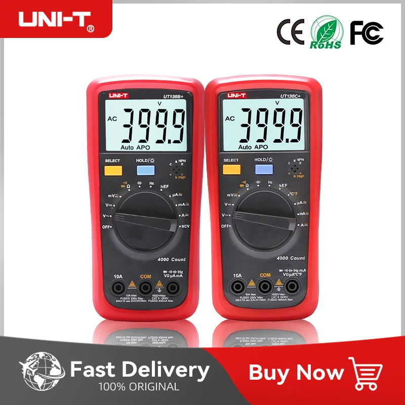 

UNI-T UT136B+ UT136C+ Digital Multimeter Measures 1000V 10A AC/DC voltage current LCD Display Overload Alarm Quick sampling