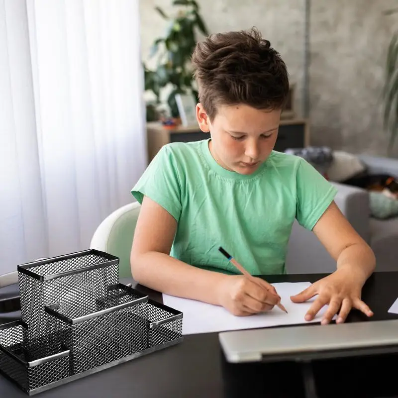 Pen Containers For Desk Office Stationery Storage With 4 Grid Desk Organizer Storage For Desktop Home School Bedroom Countertop