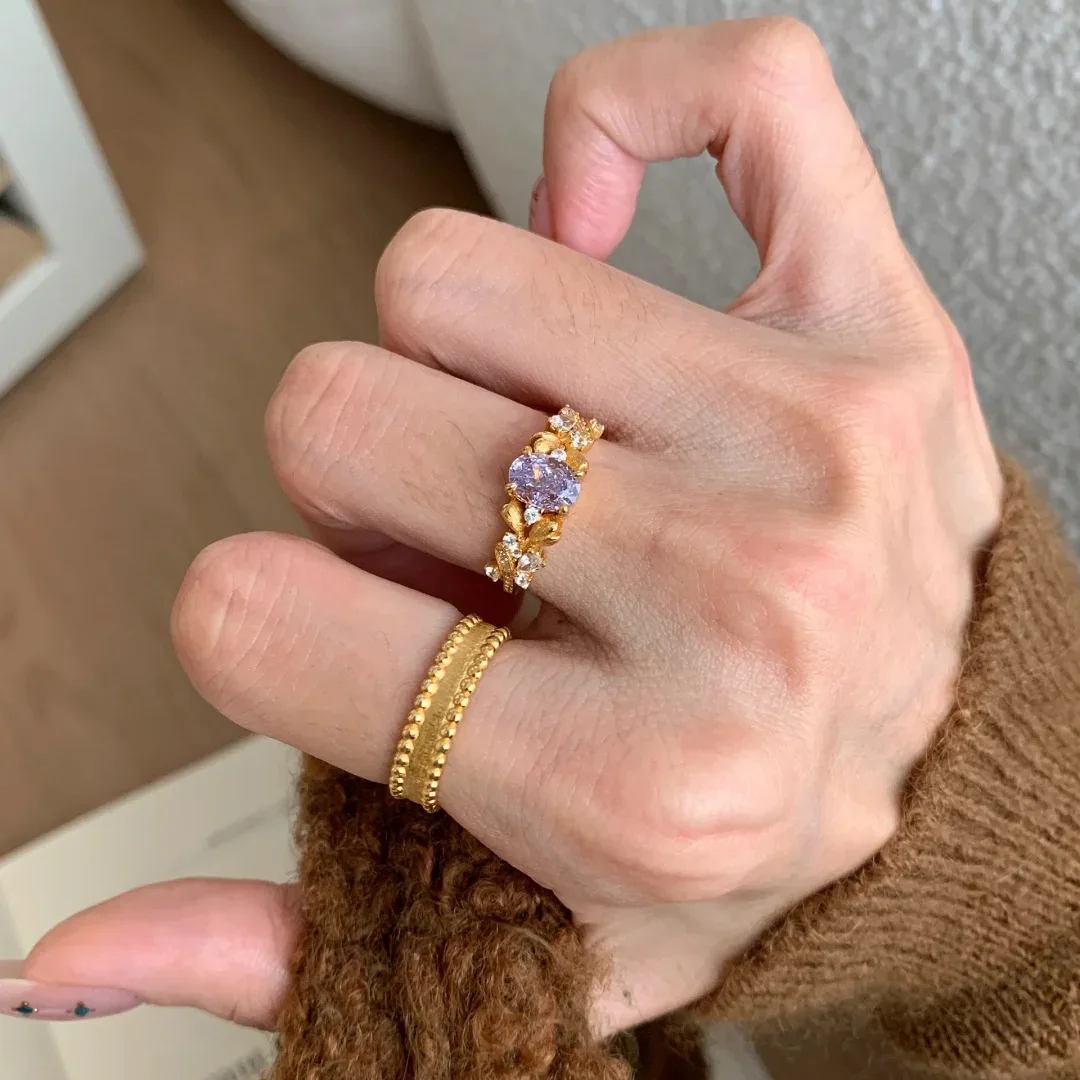 925 Sterling Silber Retro Neun Lila Li Fire Bauhinia Ring, leichter Luxus, Nischenmode, vielseitiger handgebürsteter Ring für Damen – Detail 6