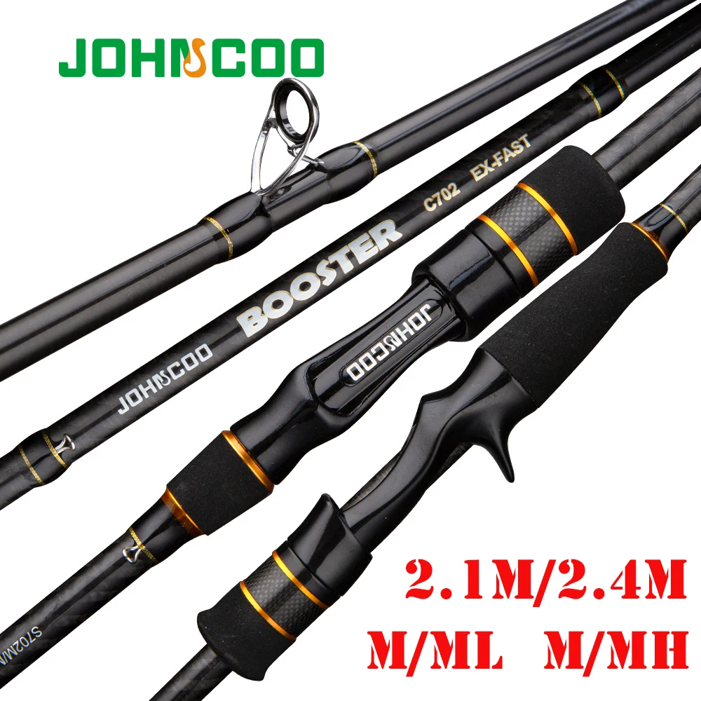 Ex-Fast Fishing Rod 2.1m 2.4m Carbon Rod ML/M 2 Tips 5-28g Spinning Rod Casting Light Jigging Rod 2 Sections Johncoo booster