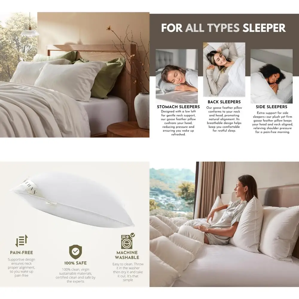 

Queen Size Luxury Goose Down Pillows Set - 100% Cotton, Fluffy Neck Support, Hotel-Quality Comfort, Hypoallergenic