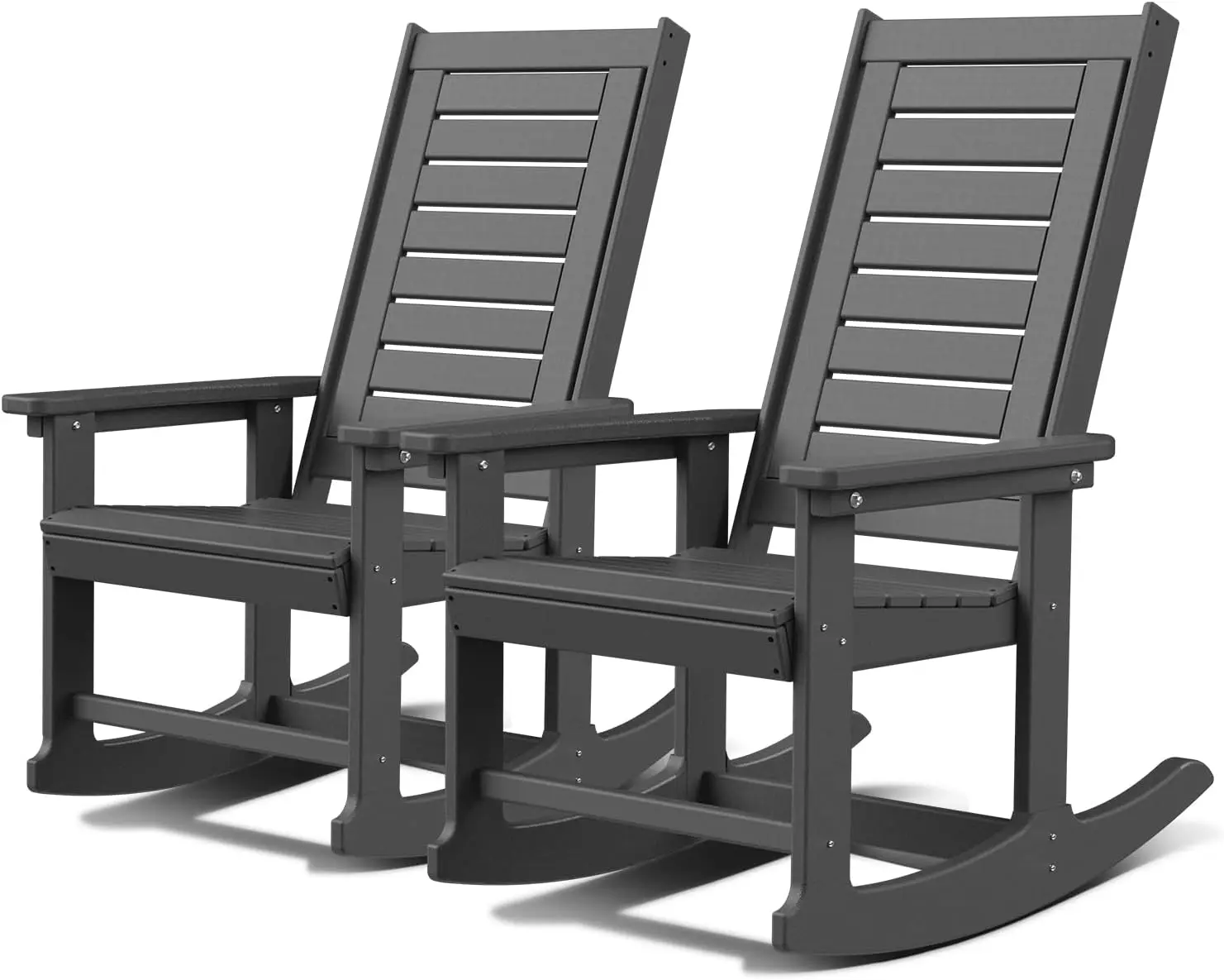 Outdoor Rocking Chairs ,Set of 2, Porch Rocker , HDPE Plastic ,Grey ,Oversized Rockers,High Back,Big & Tall