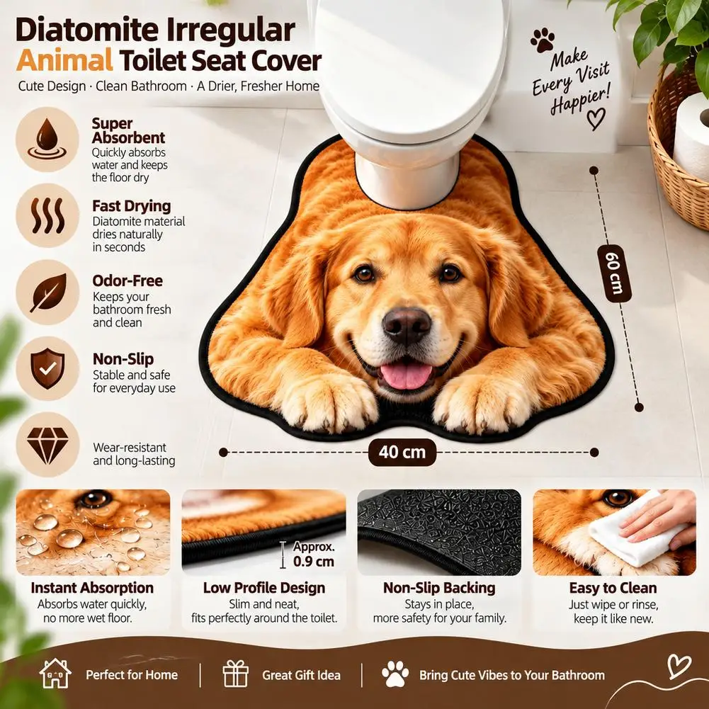 Irregular Animal Bathroom Floor Mat U-Shaped Toilet Seat Mat Diatomaceous Earth Absorbent Splash Proof Mat