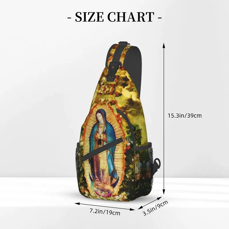 Mochila cruzada informal de la Virgen María mexicana, bolso de hombro para viaje, senderismo, pecho católico, mochila de día