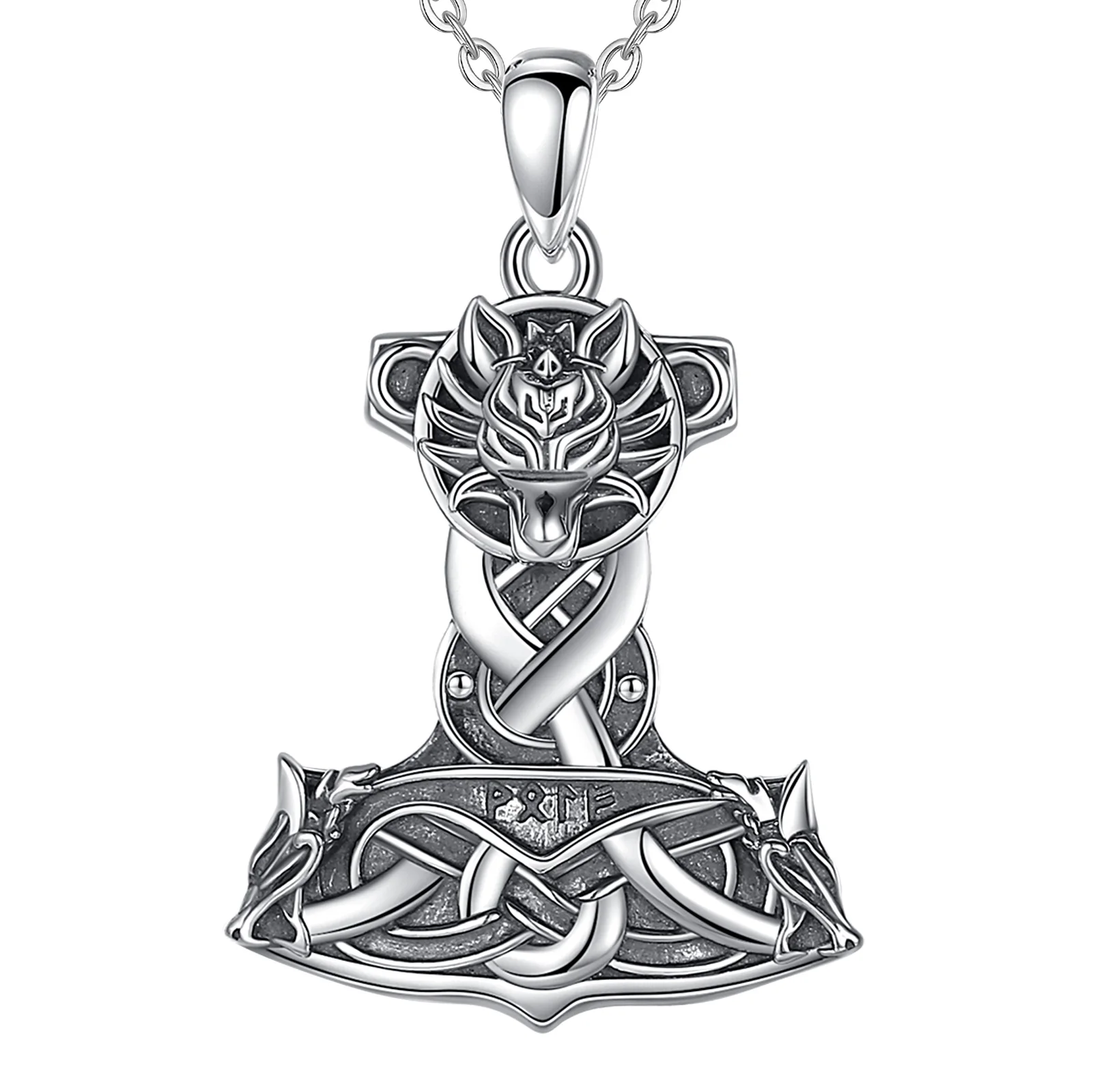 Eudora Halskette aus 925er-Sterlingsilber, nordischer Wikinger, Thors Hammer, Mjolnir, Rune, Wolf, keltischer Knoten, Amulett-Anhänger, Vintage-Schmuck, Geschenk