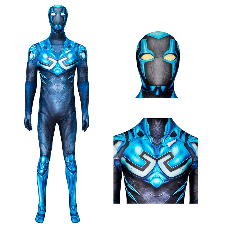 

Adult Male Blue Jumpsuit Beetle Cosplay Costume 3 D Printing Tights Spandex Super Zenzai Halloween Carnival Party Dress