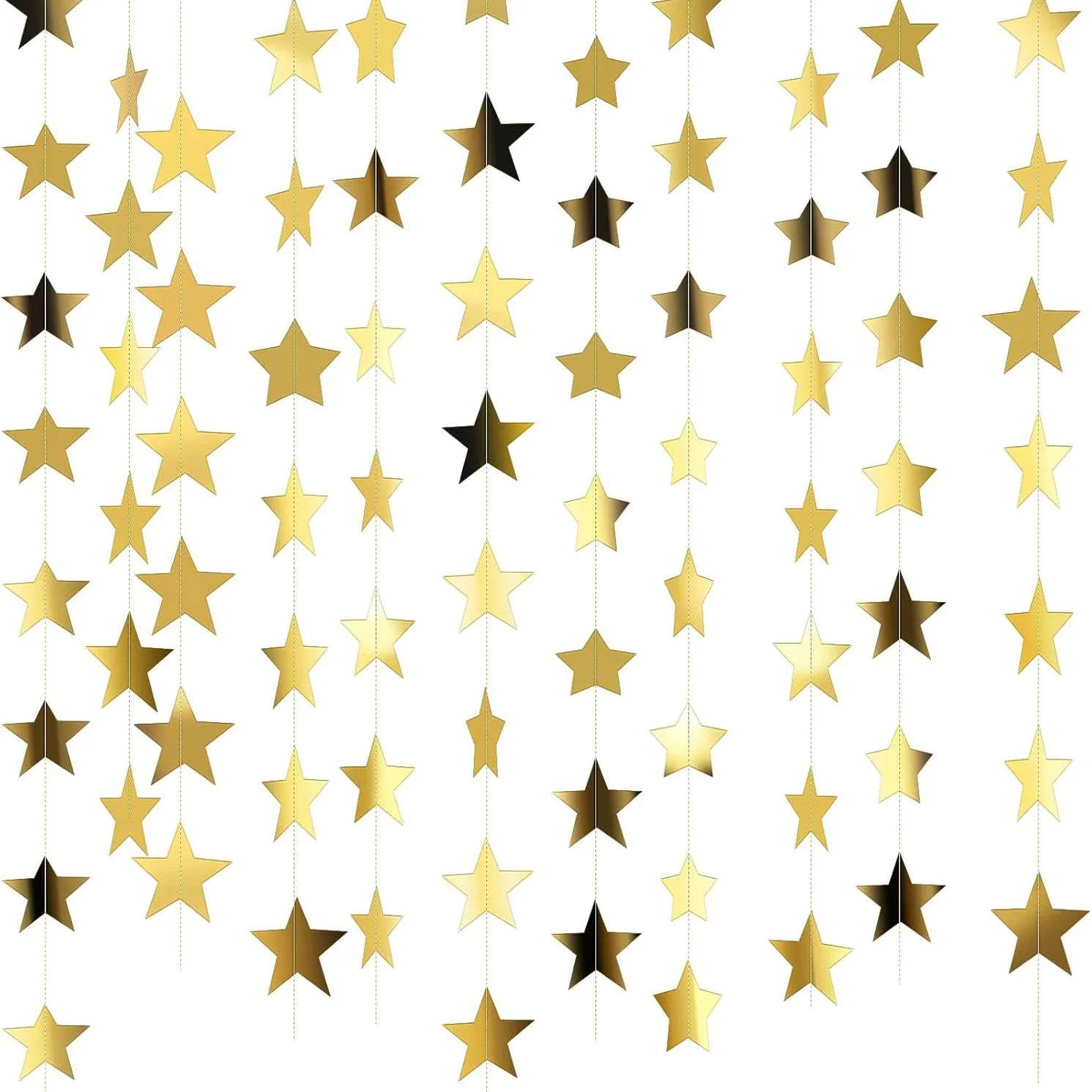 1PC 4m/157.48inch Guirlande d'étoiles dorées à paillettes - Décoration de fête, mariage, fête des diplômés, salle de classe, Halloween, anniversaire