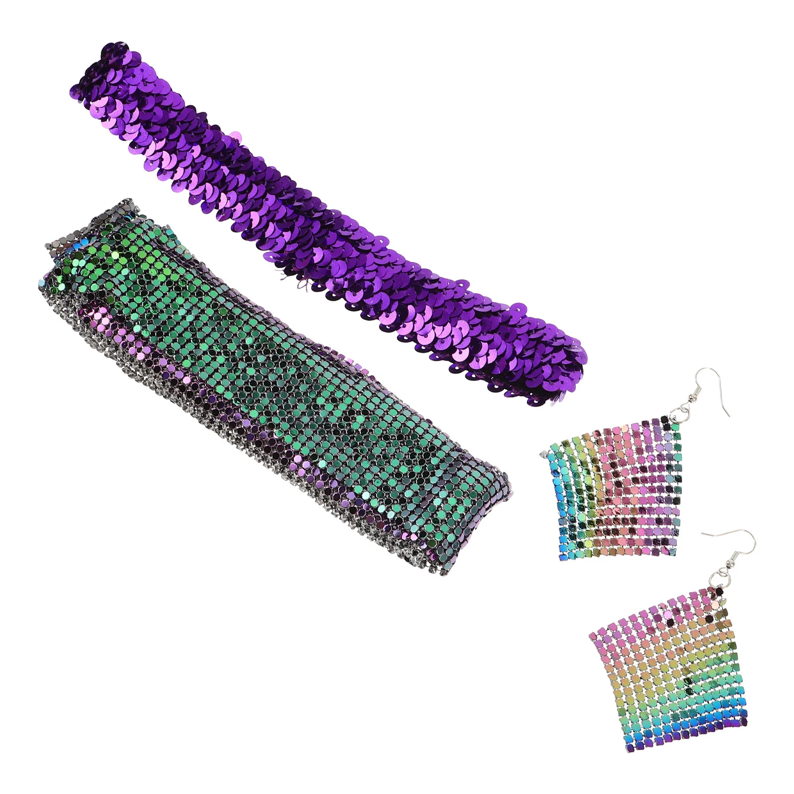 

1Set 70s Retro Disco Costume Accessory Glitter Headband Necklace Earrings for Party Halloween Dance Rave Earrings