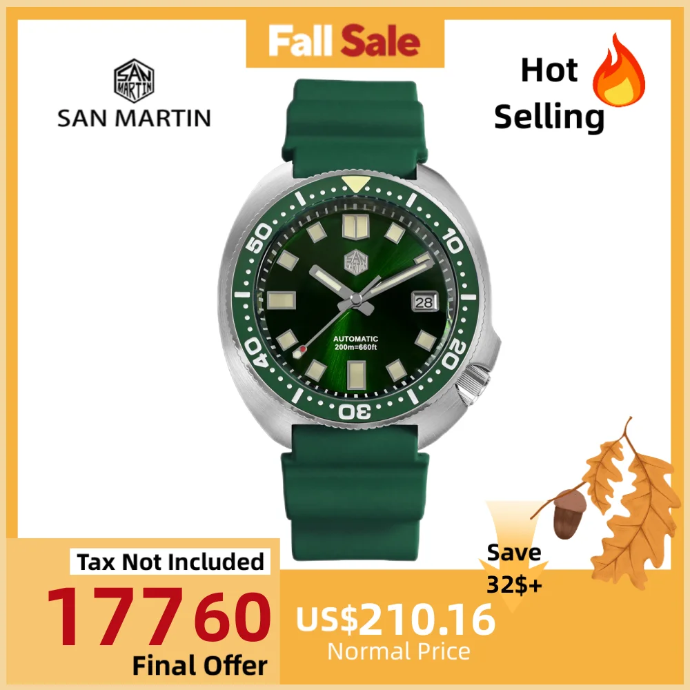 

San Martin New 44mm Turtle Men Mechanical Watch NH35 Self-Wind Automatic Wristwatch Sapphire Lume 20Bar Luxury Reloj SN0047G-B