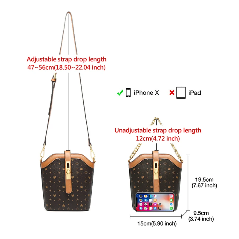 FOXER Monogram PVC Crossbody Bag Vegan Leather Lady Bucket Shoulder Bag With Adjustable Strap Women Designer Small Chain Handbag