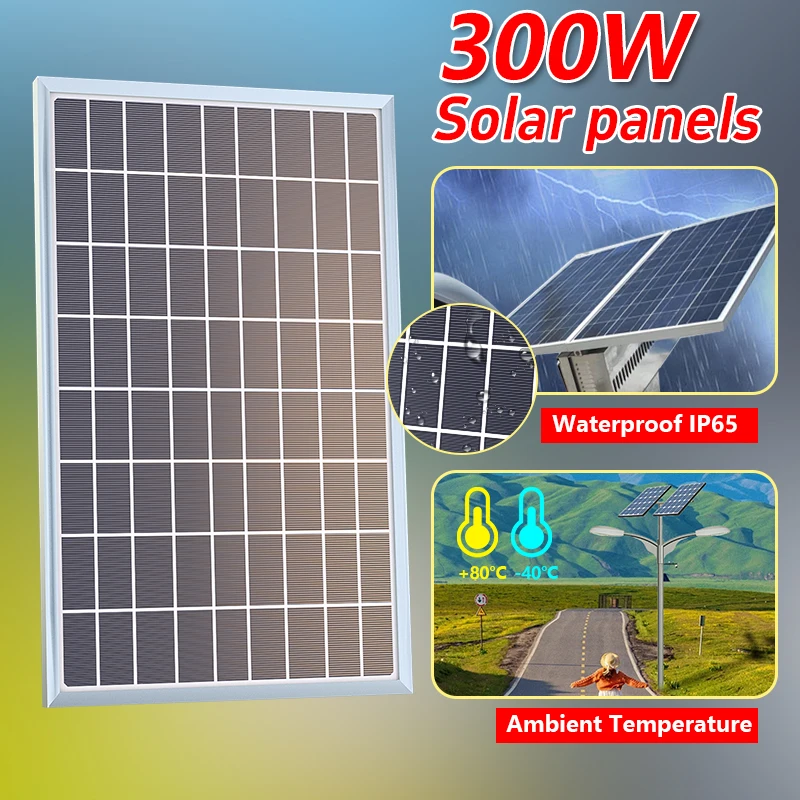 300-W-Solarpanel-Kit, kompletter 12 V polykristalliner USB-Stromversorgung, tragbarer wiederaufladbarer Solarzellen-Solargenerator für den Außenbereich für Zuhause