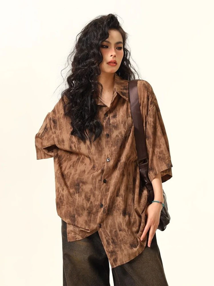 

Harajuku Tie Dye Y2k Shirt Women Streetwear Oversize Loose Short Sleeve Blouse Vintage Casual Japan Bf Gothic Tops Summer