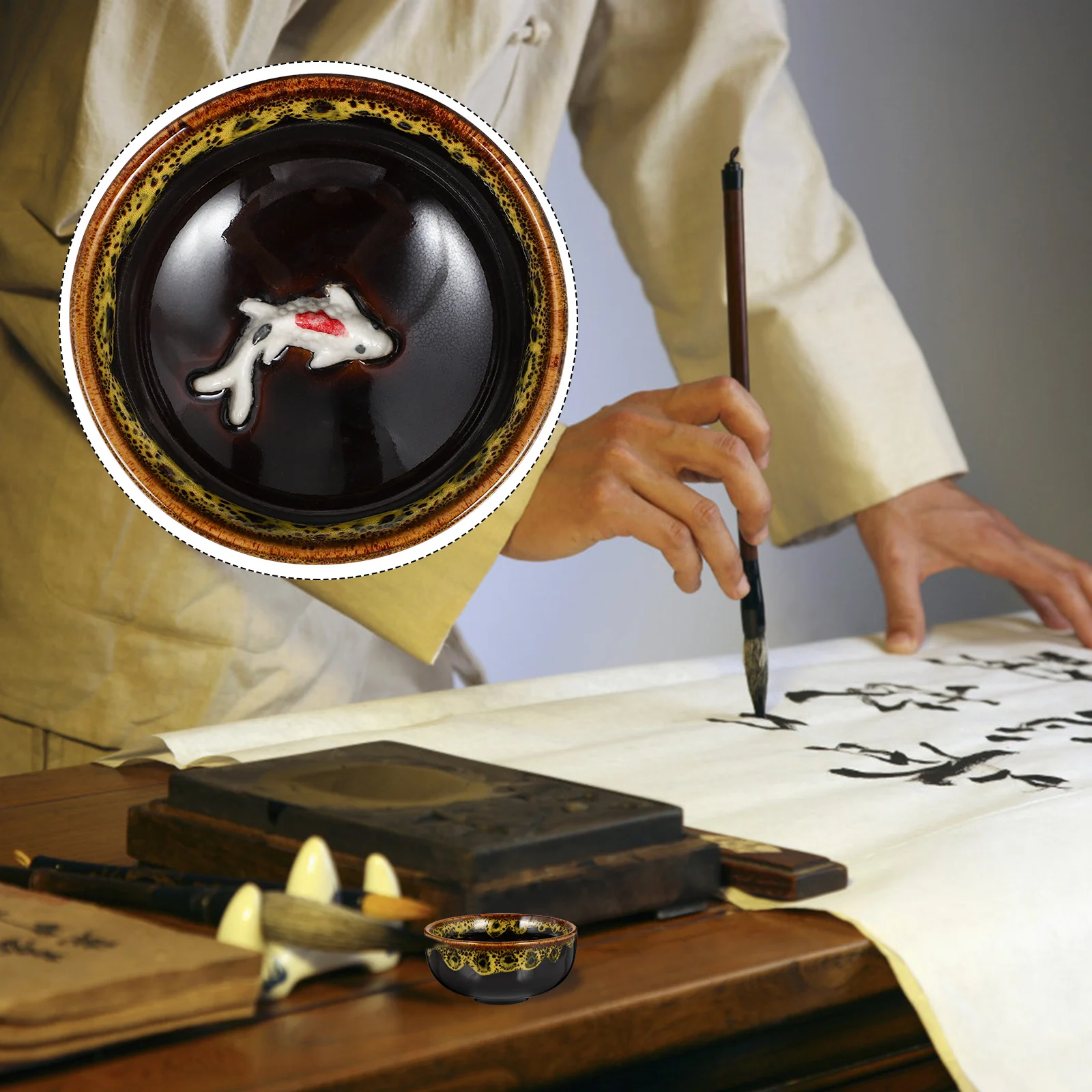 

1Pcs Ink Dish Ceramic Brush Pen Holder Smooth Round Edges Versatile Calligraphy Brush Tray Home Office Study Ink Plate