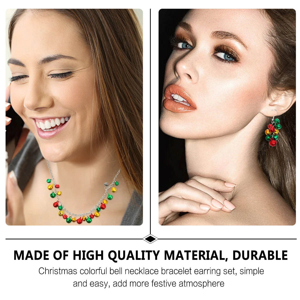 

4Pcs Christmas Jewelry Kit Colorful Bell Necklace Bracelet Earrings Set Perfect for Holiday Parties Dates Gatherings