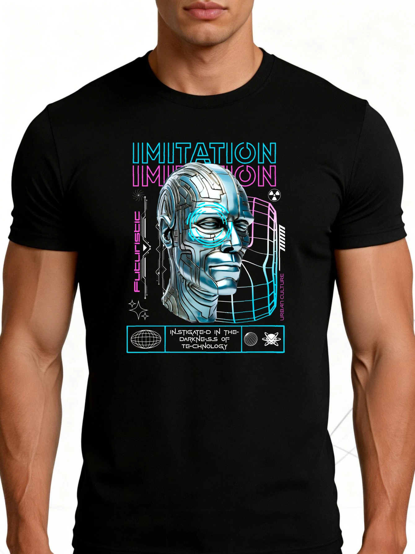 Cyberpunk Futurism Men's T-Shirt, Tech-Inspired Design, Summer Casual Wear, Gift for Tech Enthusiasts and Science Fiction Fans