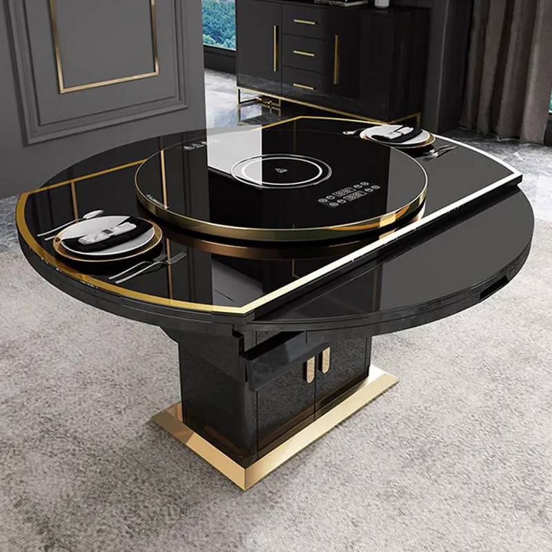 Light luxury dining table and chair combination telescopic folding induction cooker insulation multi-functional intelligent dini