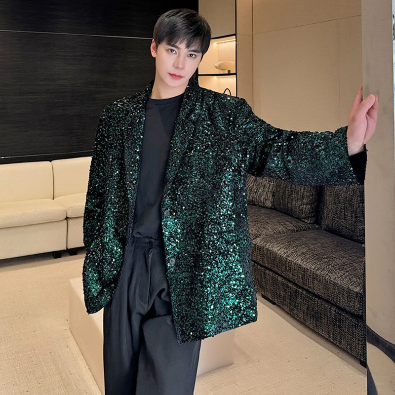 LUZHEN 2024 Autumn Original Elegant Sequin Decorate Loose Casual Blazer Coat Men's High Quality Fashion Party Suit Jacket LZ7332