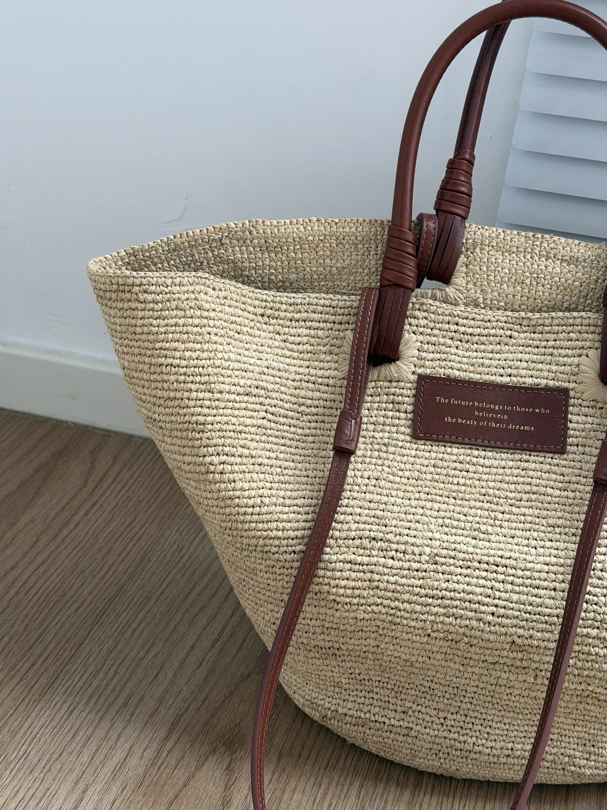 Women's Large Capacity Shoulder Bag Summer Lafite Straw Genuine Leather Woven Handbag Fashion Female Luxury Designer Beach Bag