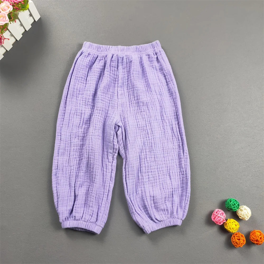 Kinder Kleidung Sommer Jungen Und Mädchen Baumwolle Gefaltete Lose Hosen Mädchen Casual Einfarbig Atmungsaktive Hose – Detail 6