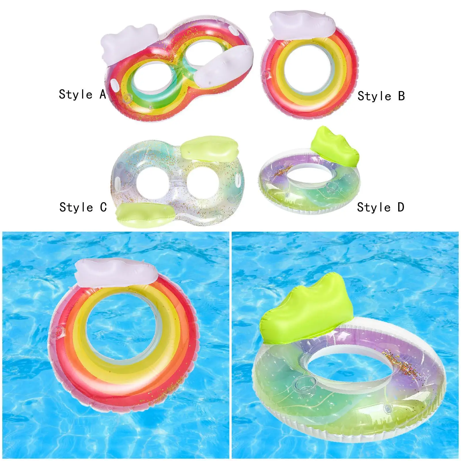 Swimming Ring Pool Toy with Handles Inflatable Tube Equipment Pool Float for