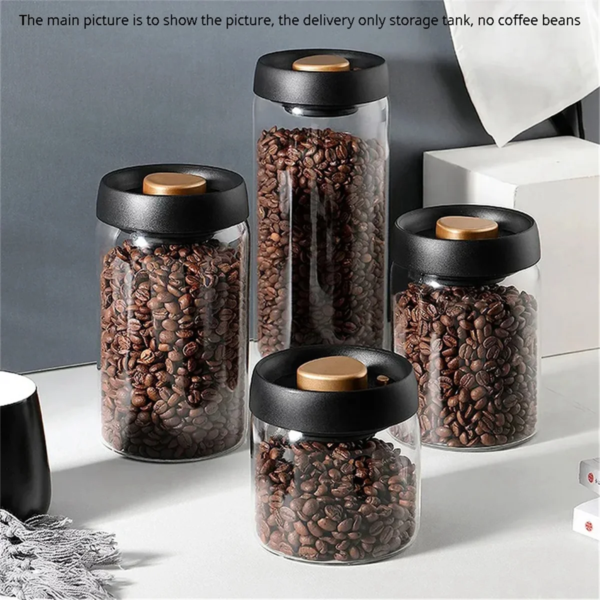 

A71Z Vacuum Sealed Jug Coffee Beans Glass Airtight Canister Food Grains Candy Keep Fresh Storage Jar 500Ml