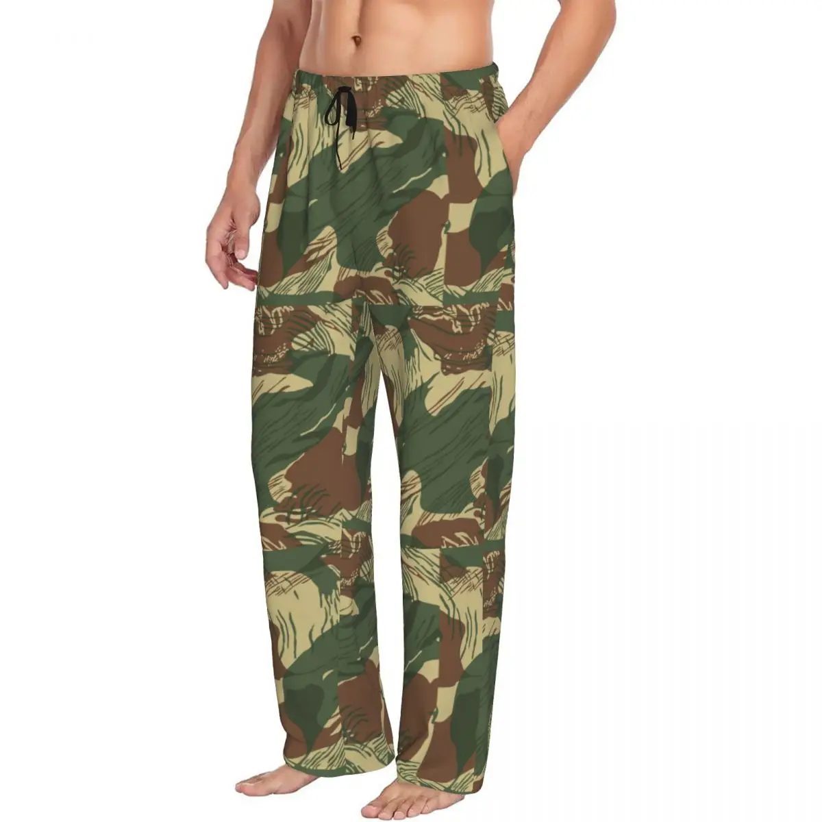 Custom Printed Men's Rhodesian War Camouflage Pajama Pants Camo Sleep Sleepwear Bottoms with Pockets