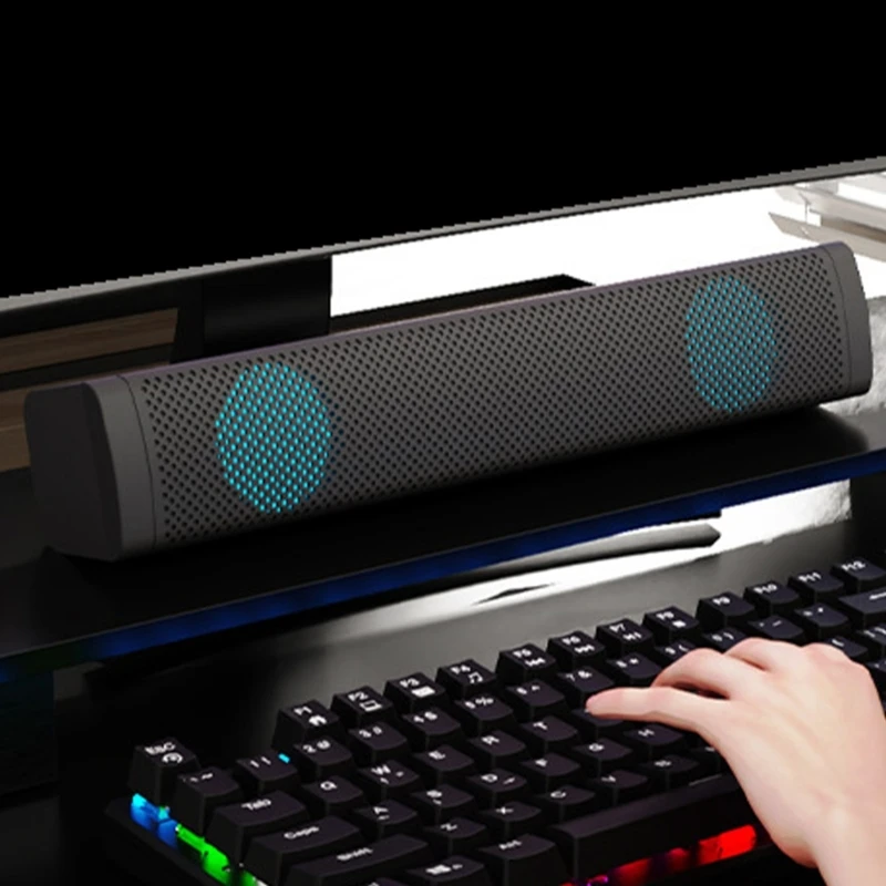 Small Wire USB Mini Soundbar Speaker Gaming Speaker with Angled Design Independent Volumes Control Easy Setups