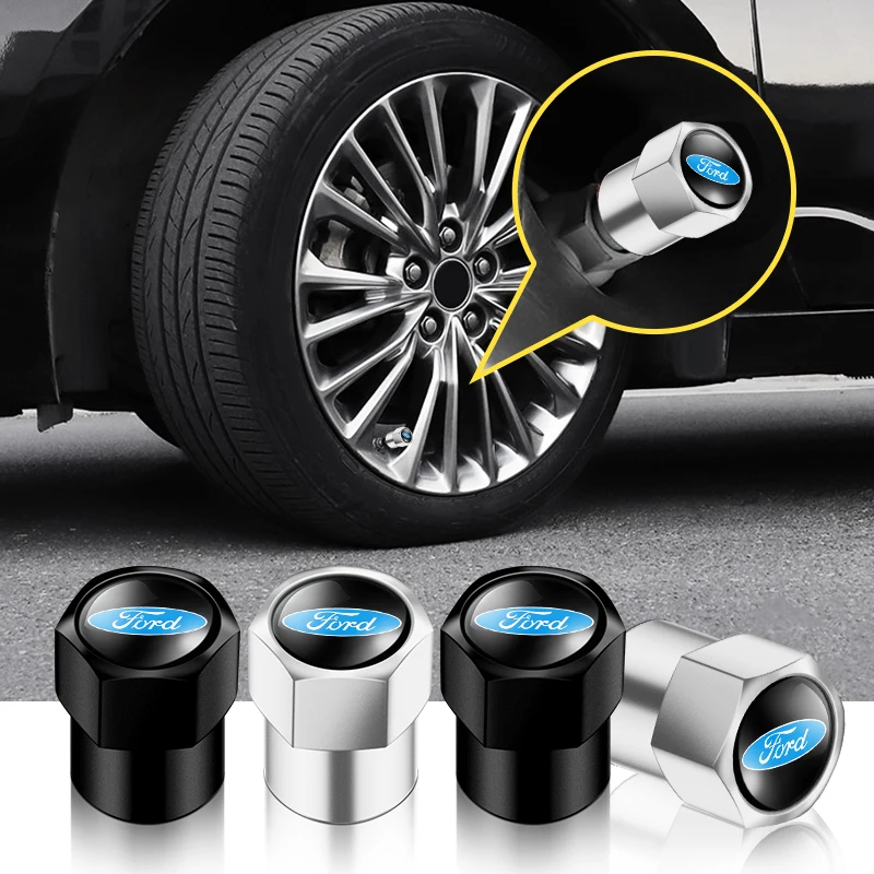 4 قطعة سيارة معدنية الإطارات غطاء غبار صمام الإطارات قبعات الديكور شارة لفورد إسكيب كوغا مونديو Ecosport فييستا التركيز 2 3 MK1 MK2 #1