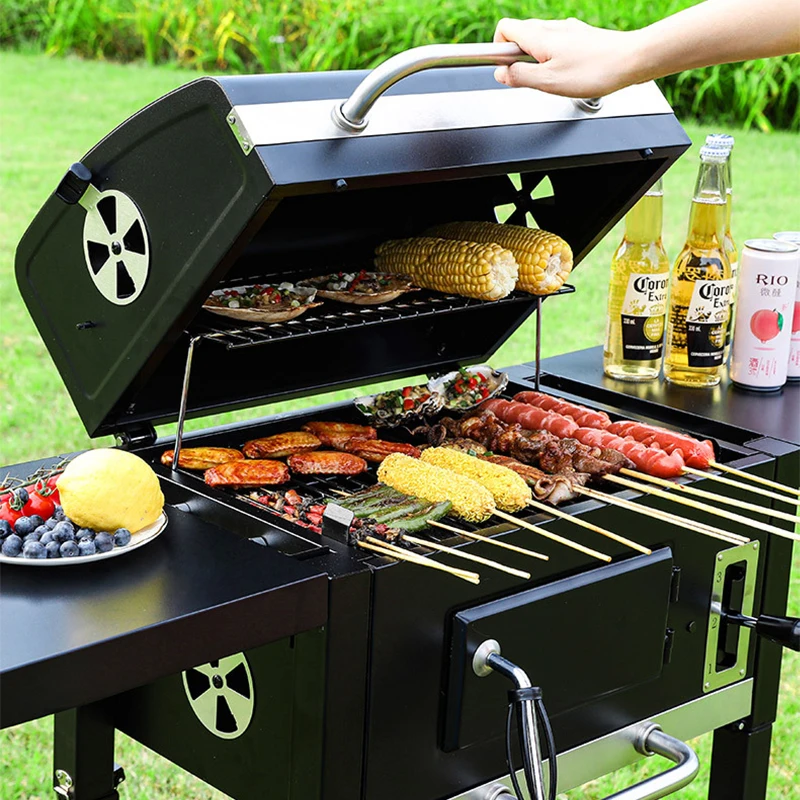 Outdoor Gas Charcoal Grill Barbecue LPG Gas Grill Backyard BBQ Picnic Grill Outdoor Portable Folding Embedded Oven BBQ Camping