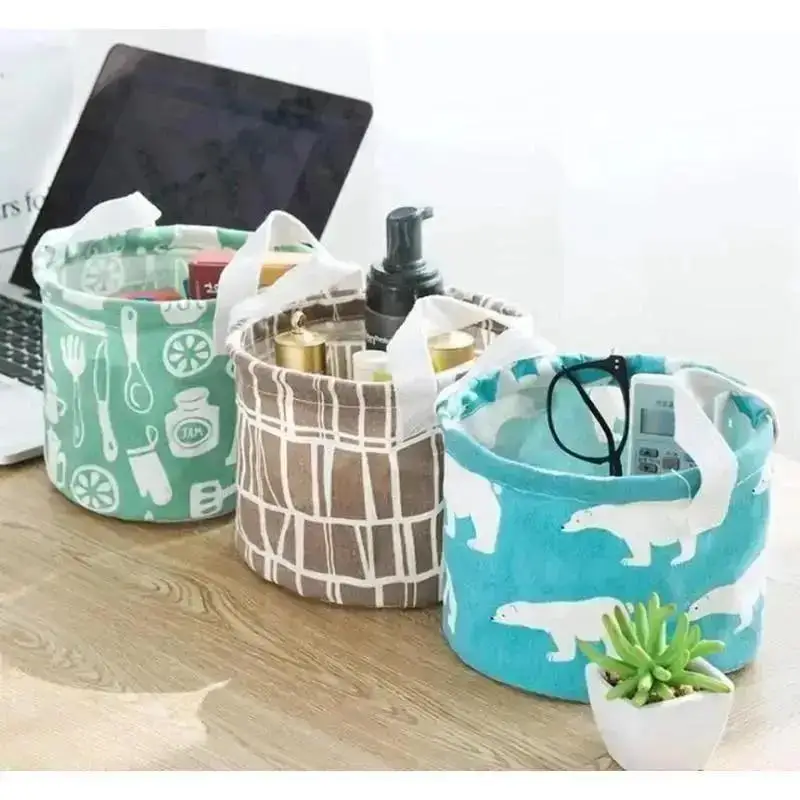 

Бытовая модная мультяшная круглая хлопково-льняная настольная коробка для хранения различных вещей, корзина для хранения канцелярских принадлежностей, косметики, контейнер