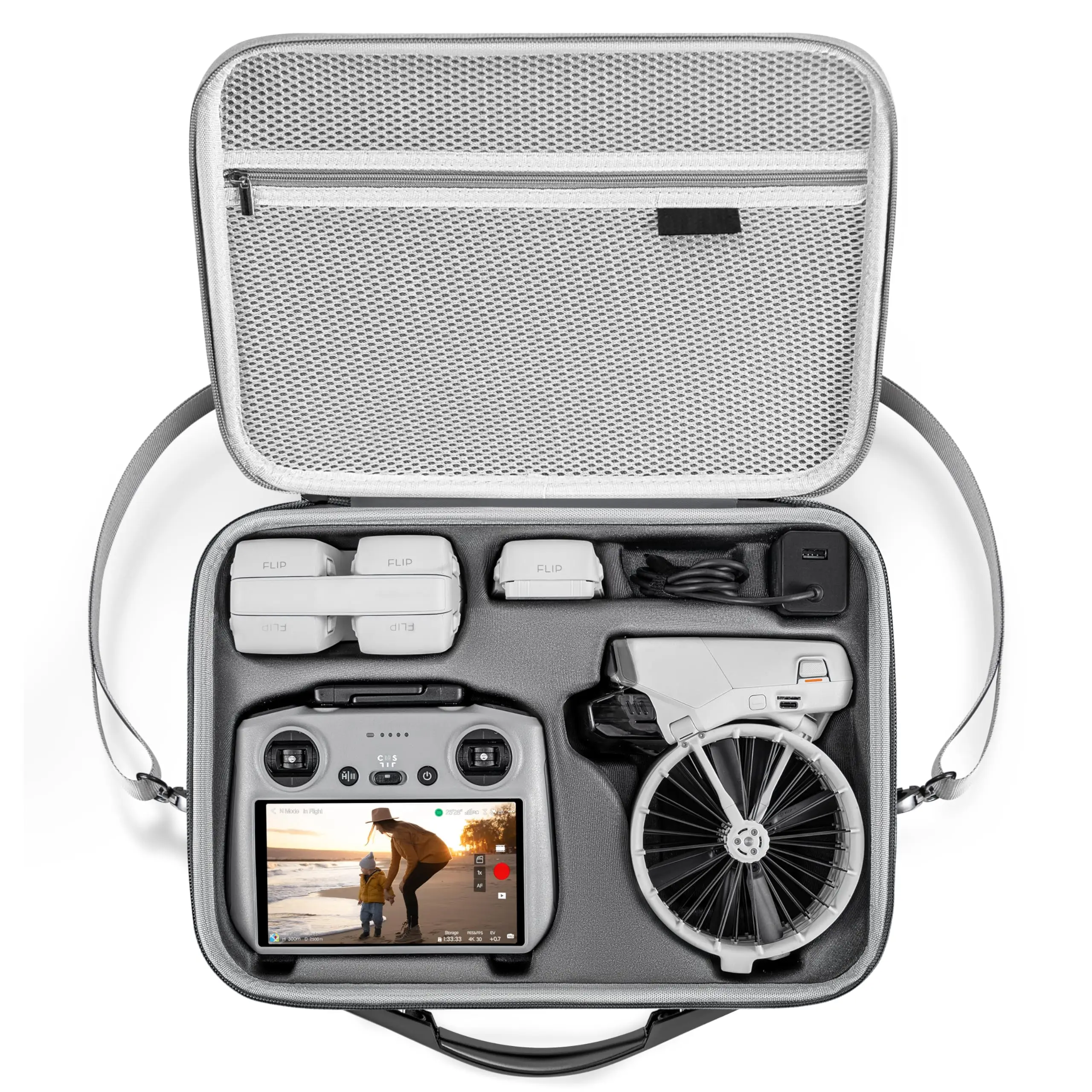 Bolsa de Transporte para Acessórios DJI Flip Fly More Combo, Bolsa de Ombro Portátil em Couro PU, Suporte para Baterias Originais/Hub de Carregamento