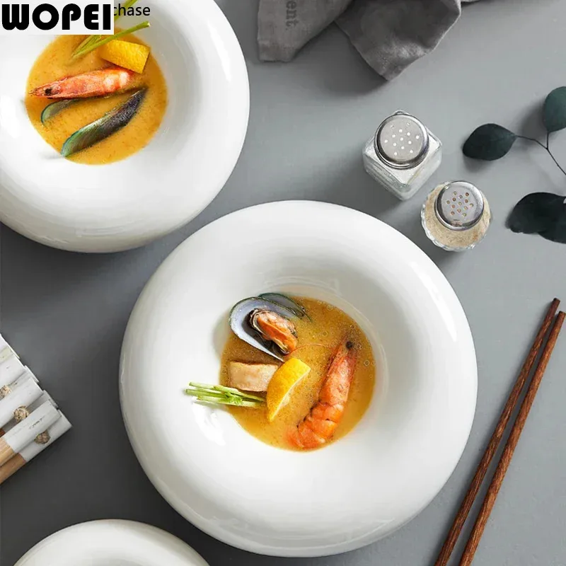 Creative White Ceramic Tableware Salad Dessert Bowl Snack Plate Household Table Decoration Cake Plate Kitchen Utensils Porcelain
