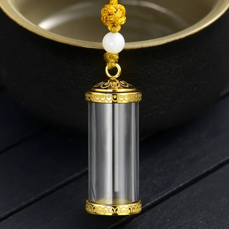 Glass Perfume Bottle Necklace DIY Aromatherapy Essential Oil Flask Tangka Gawu Box Pendant Religious Wish Amulet Jewelry