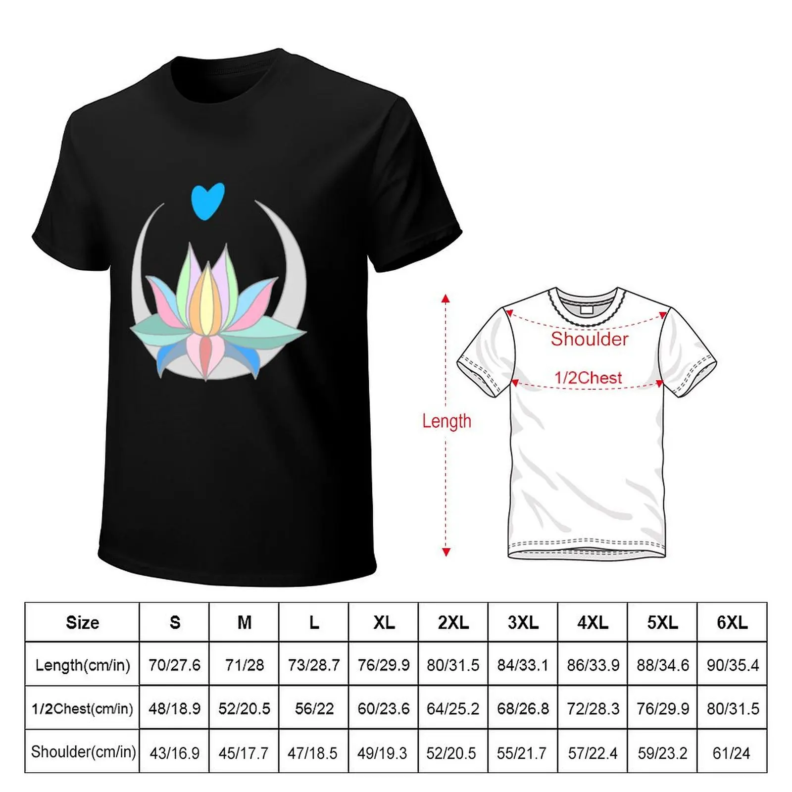 LOTUS, MOON AND HEART FLOWER T-Shirt Festive Simple T-Shirt
