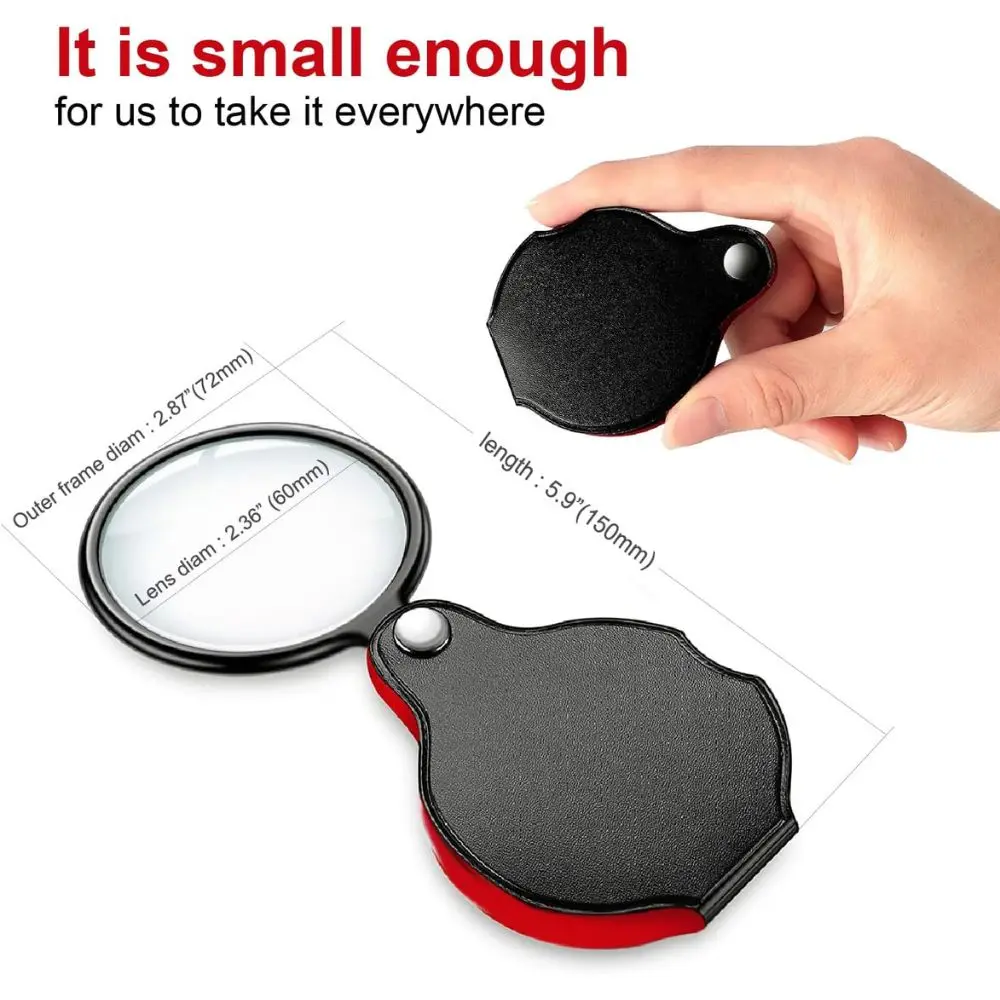 1/2/4pcs 10X Compact Folding Magnifying Glass Pocket Size Handheld Magnifier with Protective Leather Cover for Daily Use YMY