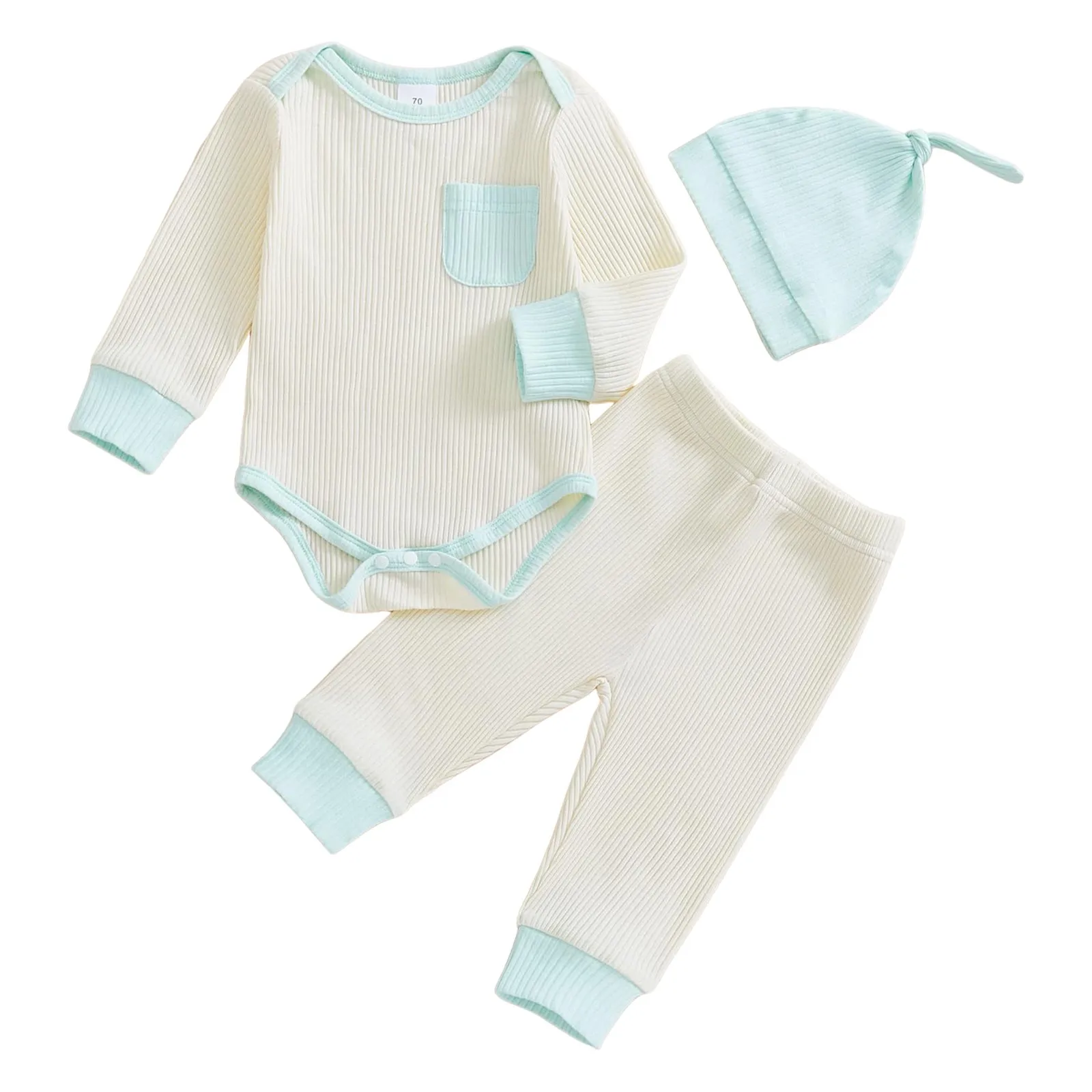 Roupas de bebê para meninas, bebê recém-nascido, menino, menina, bloco de cores, com nervuras, macacão, calças, conjunto de chapéu, menina 4