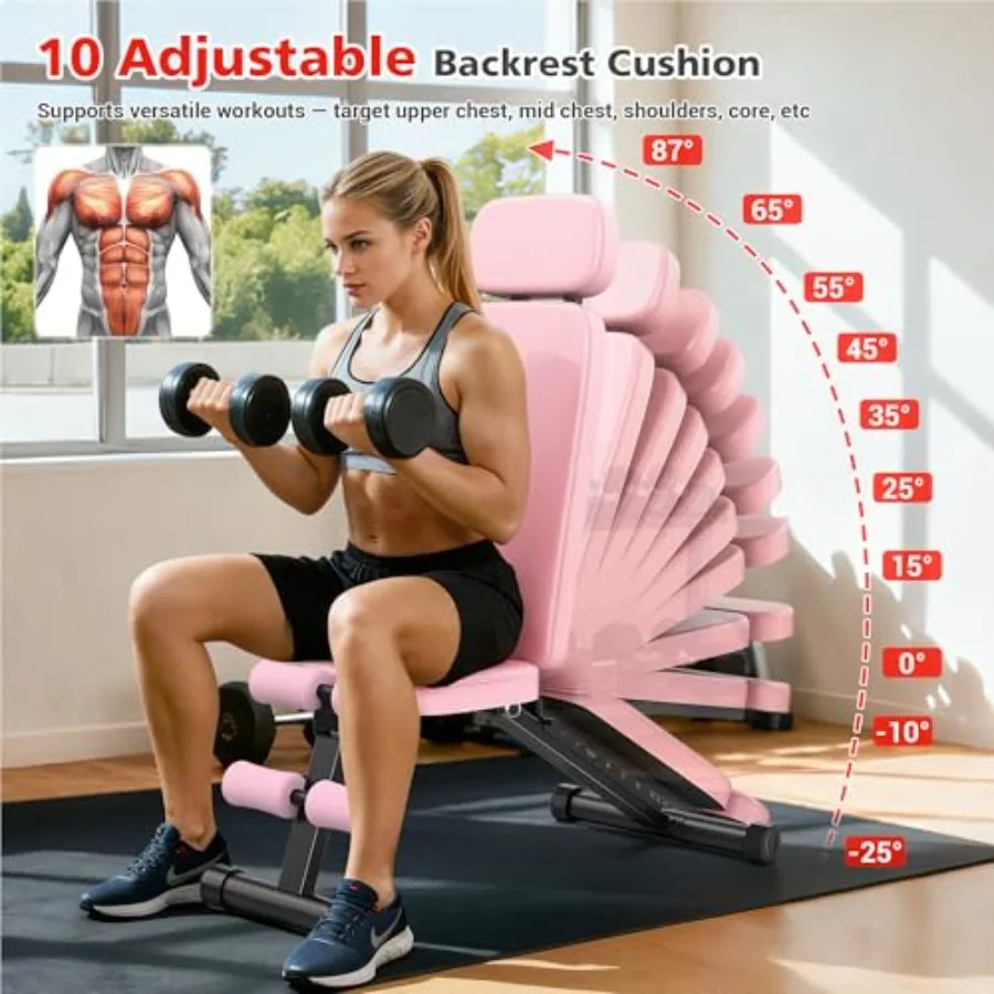Adjustable Weight Bench with 10 Backrests for Home Gym 800LBS Ccity Foldable Workout Bench in Black with Extended Headrest Incl
