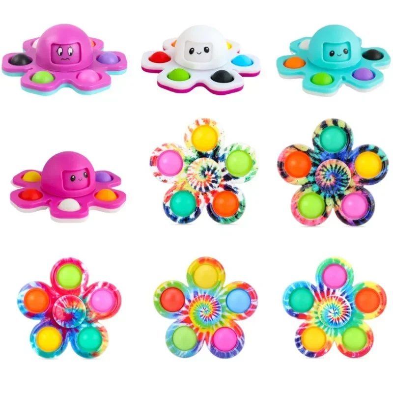 Funny Tie Dye Simple Fidget Spinner Finger Push Bubble Hand Spinner For ADHD Anxiety Stress Relief Sensory Party Favor For Kids