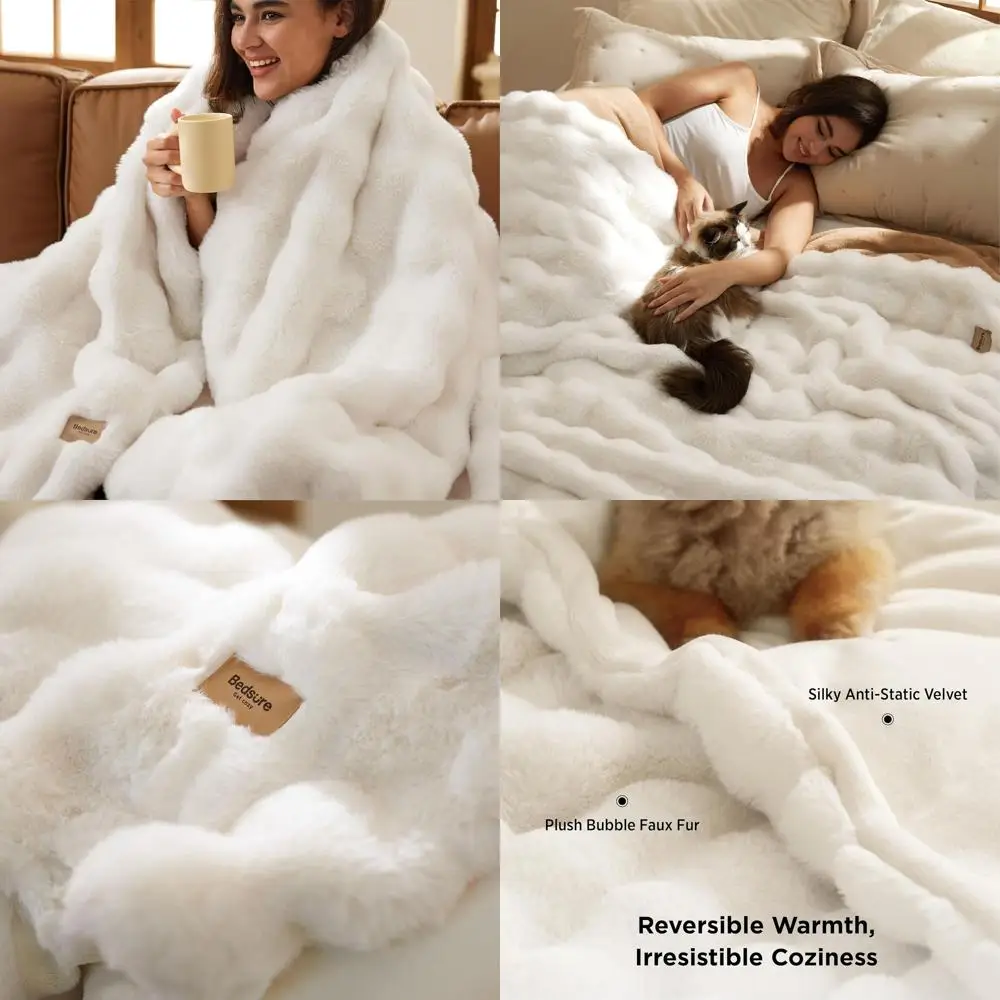 

Cozy Plush Faux Fur Twin Blanket, Luxurious Minky Fleece Bedding, Cream, Ideal Winter Decor Gift for Men & Women