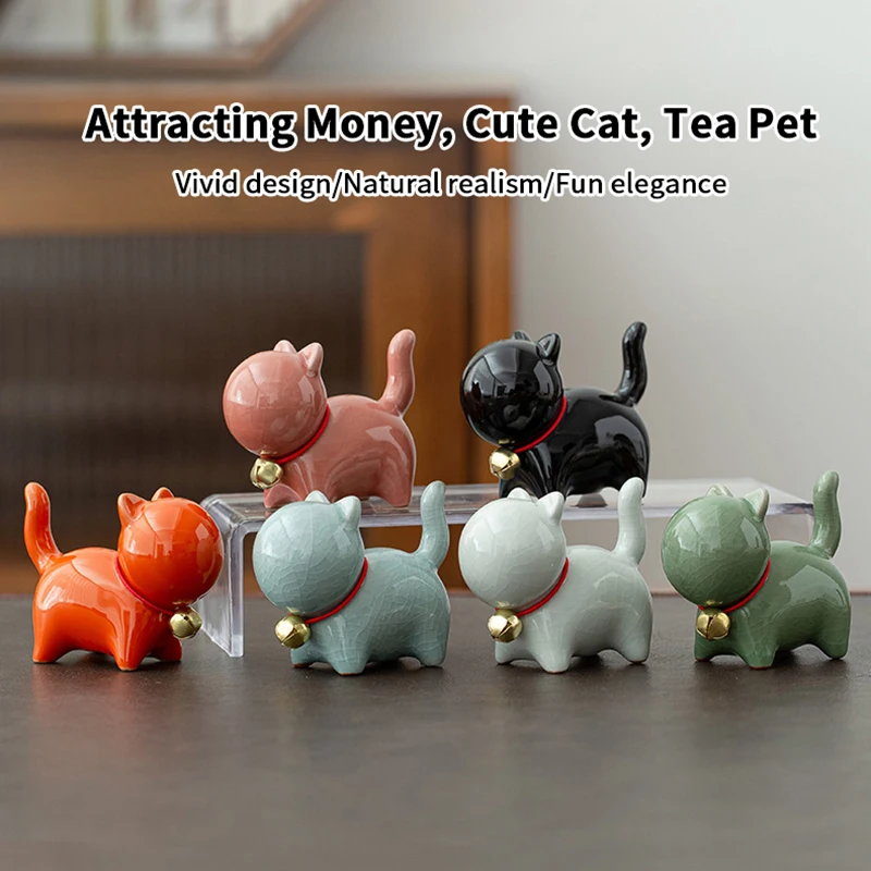 Creative Ceramics Cute Cat Ornament Animal Micro Landscape Tea Pet Indoor Desktop Ornaments Tea Set Accessories