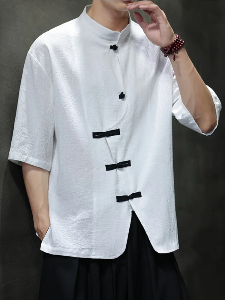 

Легкая мужская летняя рубашка из хлопка и льна, тонкий костюм Тан, Ханьфу, новая китайская верхняя одежда