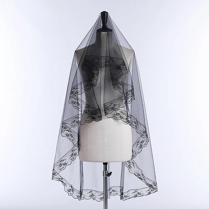 Black elegant bridal veil, suitable for women's wedding waist length veil