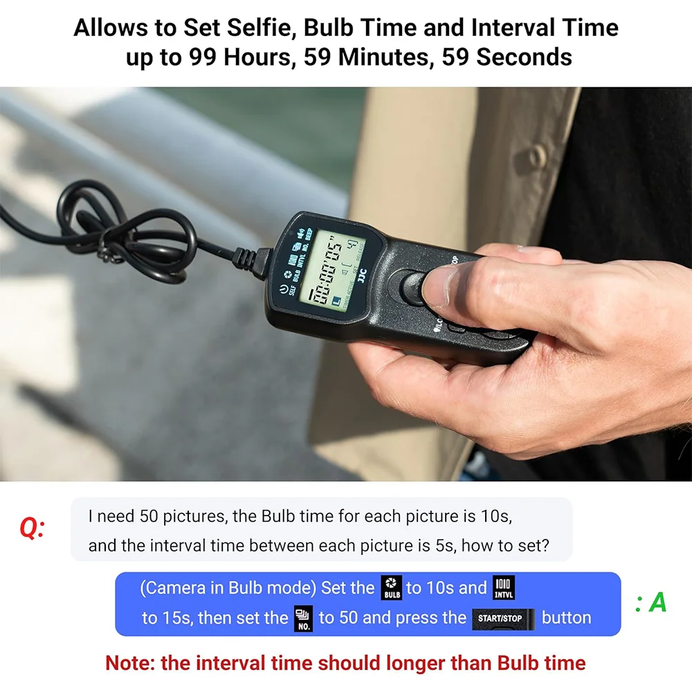 JJC RS-60E3 Timer Remote Control Shutter Release for Canon EOS R8 R RP R6 R6 Mark II 90D 80D 70D 77D 60D M5 M6 Mark II 650D 600D